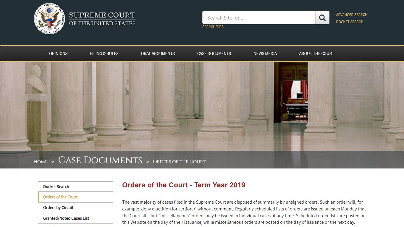 Orders of the Court: Term Year 2019 - Supreme Court of the United States